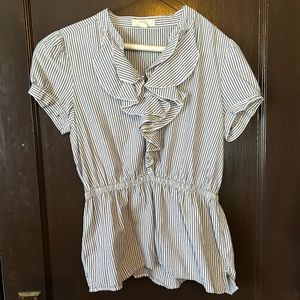 Striped Nautical Ruffle Neck Blouse